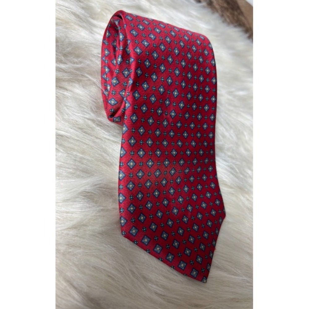 Geoffrey‎ Beene Silk Tie Mens Red Blue Diamond Geometric Made USA Necktie